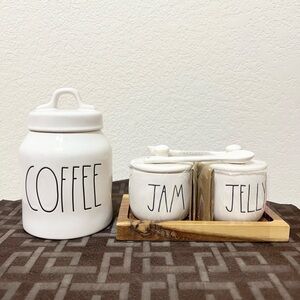 Rae Dunn baby COFFEE canister and JAM & JELLY jars set w/ spoons
